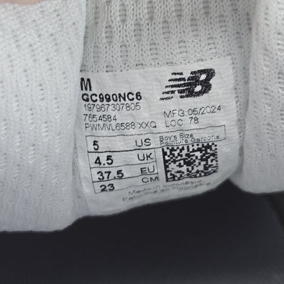NEW New Balance 990v6 Kids Size 5 Marblehead White Running Shoe Sneaker GC990NC6 - Picture 10 of 12